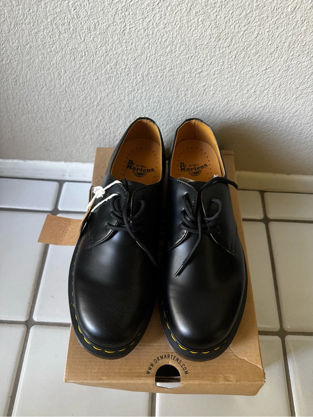 Dr. Martens Black 3-Eye Oxford with Yellow Stitching